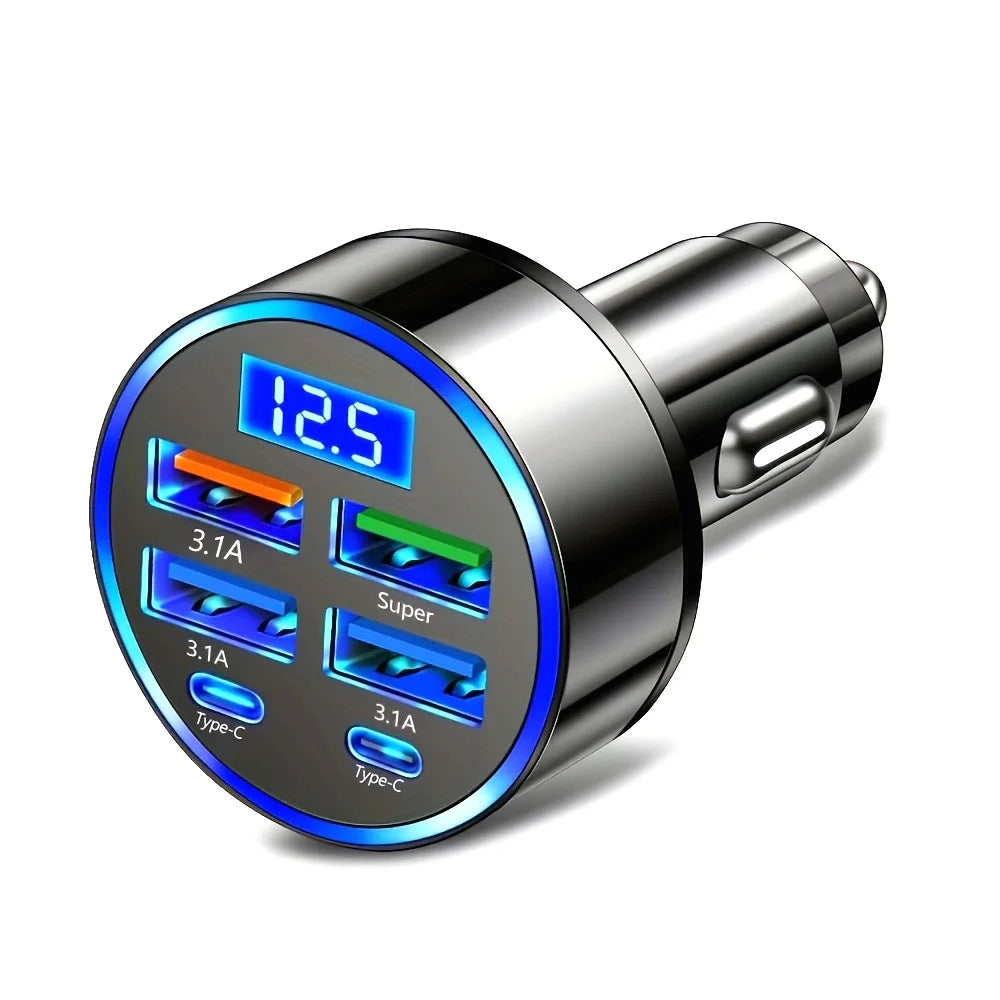 Carregador Veicular Turbo 6 em 1 com Display Digital